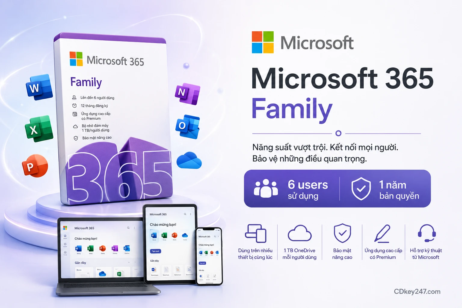Microsoft 365 Family 6 người dùng 1 năm chính hãng kèm 6TB OneDrive