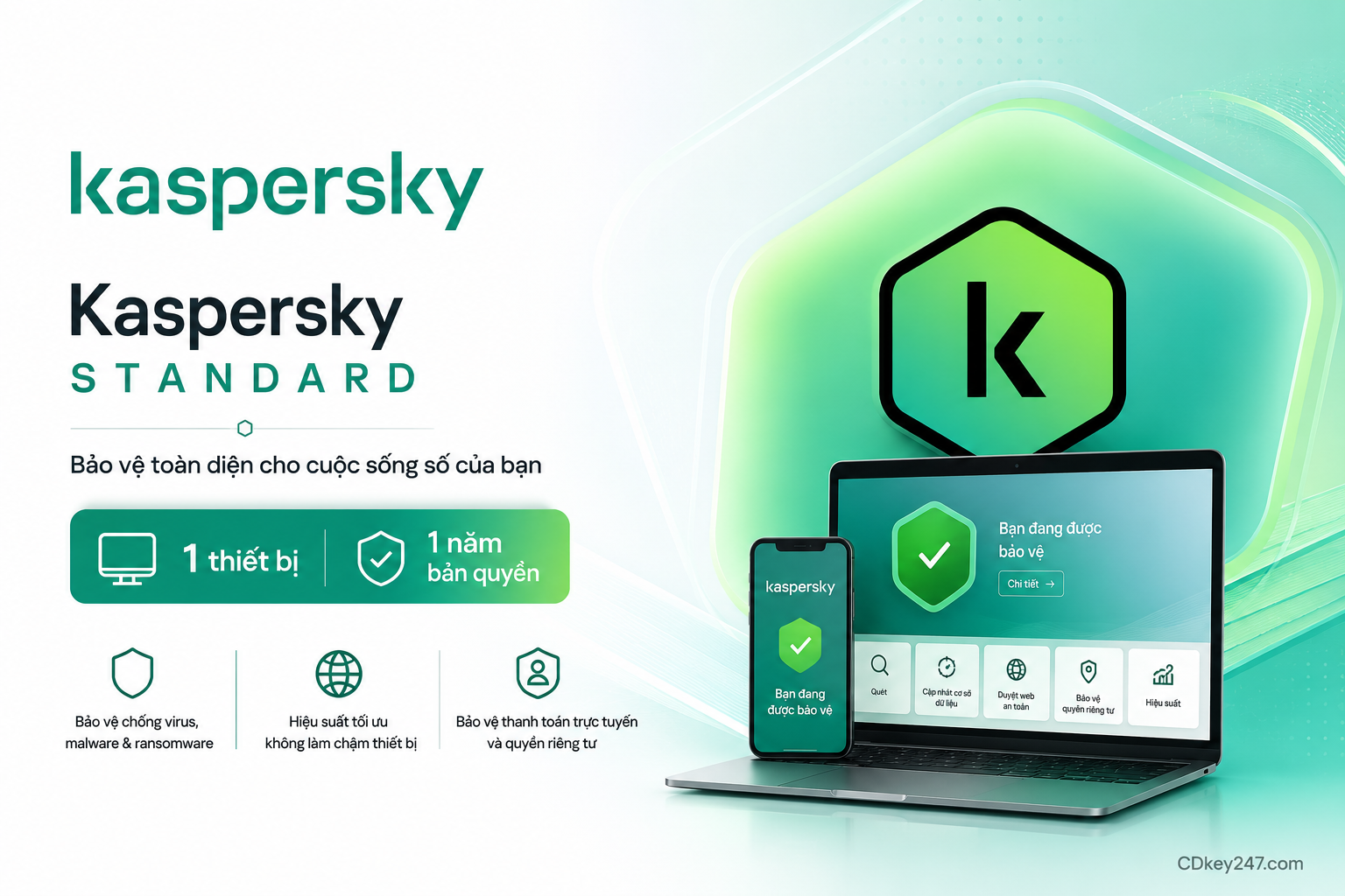 Bản quyền Kaspersky Standard 1 thiết bị 1 năm chính hãng kích hoạt My Kaspersky