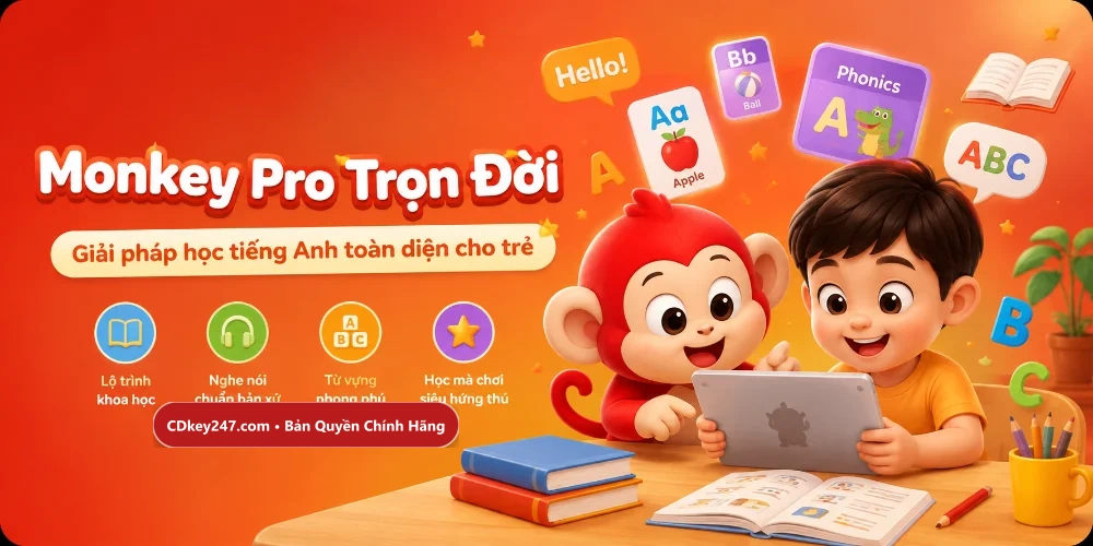 Giải pháp học tiếng Anh toàn diện cho trẻ với Monkey Pro Trọn Đời